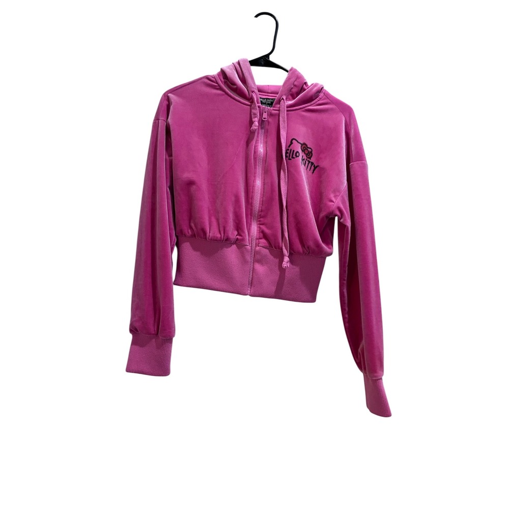Hello Kitty Forever‎ 21 Pink Velour Cropped Full Zip Hoodie